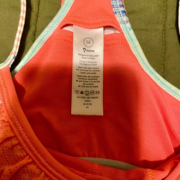 Ivivva by Lululemon Girls Coral Double Dutch Racerback Tank - Size 14 - Picture 7 of 8